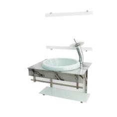 Gabinete de vidro para banheiro iqx 60cm inox com cuba chapeu - mármor