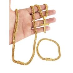 Cordão Banhado Ouro 18K Grumet Lacraia 7Mm Pingente+Pulseira - Mk Jóia