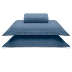 Jogo de Cama Buettner Casal Malha Liso 3 Peças Image Azul Marinho