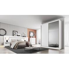 Guarda Roupa Solteiro com Espelho MDF 3 Gavetas - Virtus -Branco - Móv