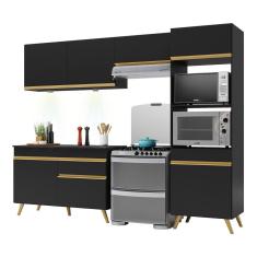 Armário De Cozinha Compacta 252cm Com Leds Veneza Up Multimóveis V2018 Preto/dourado Preto/dourado