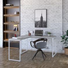 Mesa De Escritório Em L Estilo Industrial 135x150cm Kuadra Snow - Est.branca