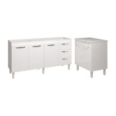 Armário Cozinha Balcão Gabinete De Pia 160 Cm Estela E Balcão Jane Para Microondas Ou Forno Elétrico Branco