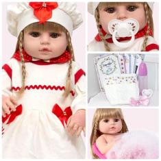 Boneca Reborn Yasmin de Vinil Siliconado Loira Fofa Acessórios - Cegon