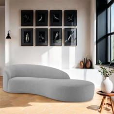 Divã Recamier Orgânico França 160cm Lado Direito Linho - Doce Sonho Mó