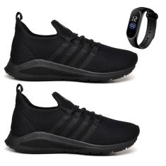 Kit 2 Pares Tênis Masculino Esportivo De Academia Corrida Treino Confortável Leve Macio + Relógio-Masculino