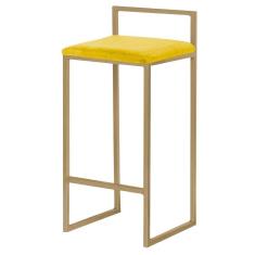 Banqueta Decorativa Jasmine Base Gold Suede Amarelo