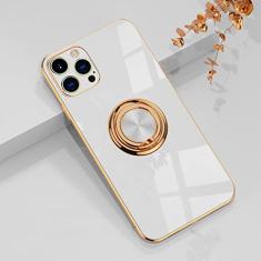Capa de silicone de chapeamento de luxo para iphone 13 12 11 pro xs max mini se x xr 7 8 plus suporte de anel de metal simples suporte capa de telefone macia, branca, para iphone xs max