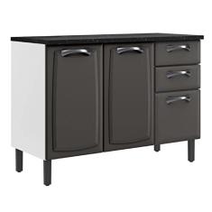 Balcão de Cozinha Itatiaia Aço 3 Portas 2 Gavetas Com Tampo New Premium Grafite/branco