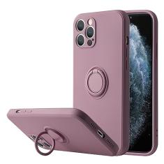 Suporte de silicone líquido para anel de dedo para iPhone 13 12 11 Pro Max Mini XR XS Max 7 8 Plus SE 2020 Capa de telefone, flor de cerejeira roxa, para iPhone 12