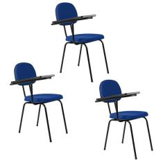 Kit 3 Cadeiras Universitárias Secretária sem Porta Livros Ecoflex Azul