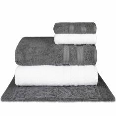Jogo De Toalhas Fio Penteado Extra Macia 5 Peças - Comfort - Petróleo + Branco