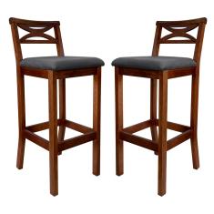 Kit 2 Banquetas Média Estofada para Bancada Madri Madeira Castanho Suede Cinza CCS