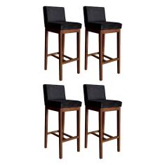Kit 4 Banquetas Alta com Encosto Estofado Lisboa Madeira Maciça Suede Preto CCS