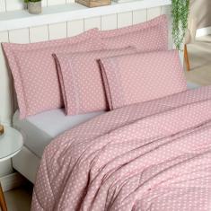 Edredom Cama Queen 03 peças Algodão Percal 180 Fios Poá Rosê