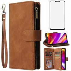 Asuwish Capa carteira compatível com LG G7 ThinQ e protetor de tela de vidro temperado, capa flip com suporte de cartão, capas para celular LGG7 One G 7 Plus LG7 Fit LG7ThinQ 7G Thin Q G7+ G7thinq
