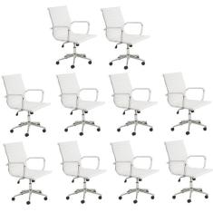 Kit 10 Cadeiras de Escritório Presidente Giratória Sevilha Baixa Rivatti Branco