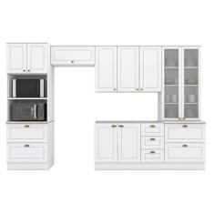 Cozinha Modulada Americana 5 Peças com Cristaleira Branco HP  Henn