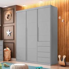 Guarda Roupa Infantil 3 Portas 4 Gavetas Perola Phoenix Baby, Cinza