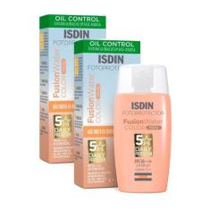 Kit 2 Protetor Solar Facial Isdin Fusion Water 5 Stars Color FPS 50 Co