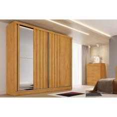 Guarda Roupa Casal 2 Portas de Correr Ripada (1 c/ Espelho) e 4 Gavetas Galati Peroba - Europa