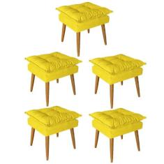 Kit 05 Puff Puf Banqueta Opala Para Quarto Sala Recepção Suede Amarelo