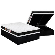 Cama Box Baú Queen: Colchão Espuma Castor D45 Black E White Air Double Face + Base Black(158X198)