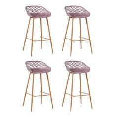 Kit 4 Banquetas Alta Polipropileno e Aço Mônaco Fratini Cardo Camurça