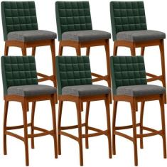 Kit 06 Banquetas Altas Facto Verde Linho Cinza Escuro - LYAM DECOR