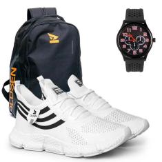 Tênis Masculino Academia Caminhada Treino mochila relogio-Masculino