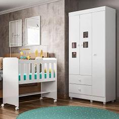 Quarto de Bebê com Mini Berço Tigus E Roupeiro Life 3 Portas Branco