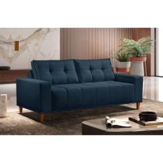 Sofá 3 Lugares Veludo 220cm com Molas Beny Azul Bic