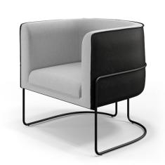 Poltrona Decorativa Fixa Base Aço Preto Betina D02 Linho Cinza D-315 Corano Preto - Lyam Decor