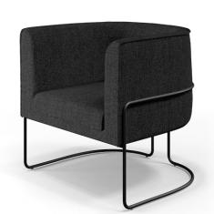 Poltrona Decorativa Fixa Base de Aço Preto Betina D02 Linho Chumbo C-465 - Lyam Decor