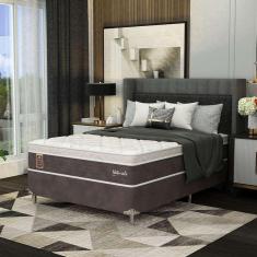 cama box casal le com colchão molas ensacadas (67x138x188) marrom e branca
