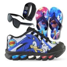 tenis de led infantil masculino sonic boom com luzinha meninos mais chinelo com relogio e oculos-Masculino