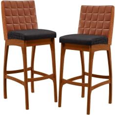 Kit 02 Banquetas Altas Mila Camel Linho Chumbo