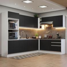 Armário De Cozinha Completa De Canto Mdf 479cm Branco preto