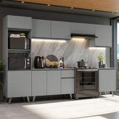 Armário De Cozinha Completa 320cm Cinza Nice Madesa 01 Cinza