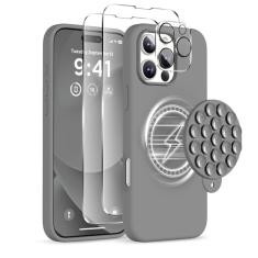 COFFKER Capa magnética para iPhone 16 Pro, compatível com Magsafe, suporte de telefone com ventosa, 2 protetores de tela - protetor de câmera, capa protetora de silicone à prova de choque para celular