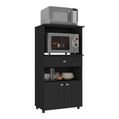 Balcão Multimóveis Multiuso Forno E Microondas Branco Ref. 4060g 2 Portas E 1 Gaveta - Preto Preto