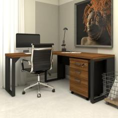 Mesa de Escritório em L Linha Industrial Com Gaveteiro F5 - F5 Office 