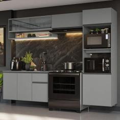 Armário de Cozinha Completa Suspenso 260cm Cinza Nice Madesa 10, Cinza