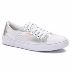 Tênis Feminino Metalizado Prateado Casual Confortável e Macio - classe