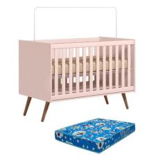 Berço Americano Q Encanto 3820 Retrô Rosa com Colchão Ortobom Qmovi