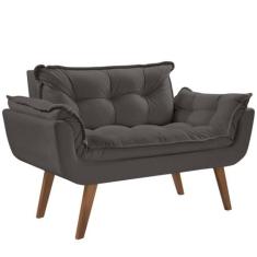 Poltrona Namoradeira 2 Lugares Opalla D Salla Suede Base Palito, Cinza