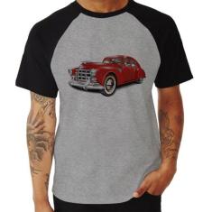 Camiseta Raglan Retro Classic Red Car - Foca na Moda, Cinza, Preto, GG