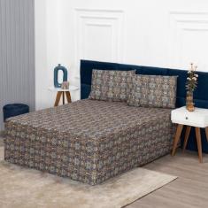 Lençol Para Cama Conjugada Queen 2 em 1 Malha Estampada Cobre Colchão 