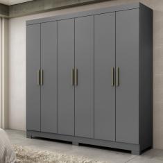 Guarda Roupa Casal Com Pés Paris 6 Portas 2 Gavetas Paris Espresso Móveis Cinza