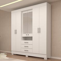 Guarda Roupa Casal 6 Portas 3 Gavetas Capelinha Com Espelho 100% Mdf Débora Acp Móveis Branco